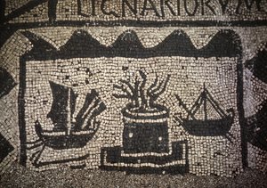 ローマの商船と灯台、古代のオスティア（Ostia）、Piazza delle Corporazioni。 作： Roman Roman