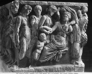 アルケスティスの死が描かれた石棺のレリーフ（大理石 作： Roman Roman