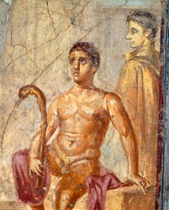 セレーネとエンディミオン、百年の家のフレスコ画、ポンペイ、カンパニア、ローマ文明 作： Roman Roman