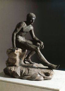 ヘルメスの残りの部分 リシッペのギリシャ語原画の後のローマのブロンズ彫刻。エルコラーノ（ヘルクラネウム）出土 Dim.105 cm ナポリ、ナチス考古学博物館 作： Roman Roman