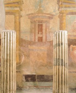 ローマ文明、カンパニア、ポンペイ、迷宮の家の第二ポンペイ様式の壁画 作： Roman Roman
