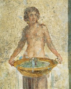 水の入ったバケツを運ぶ女性、詳細、ポンペイ、フレスコ画より 作： Roman Roman