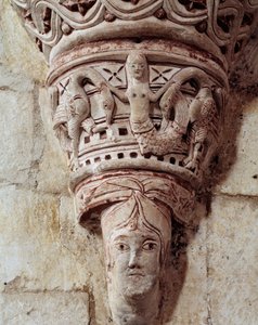 チャンセルの柱頭に彫られた人魚像 作： Romanesque