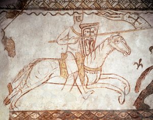 十字軍。テンプル騎士団の騎士ロマネスク美術：クレサックの礼拝堂のフレスコ画（Cressac-Saint-Genis en Charente)