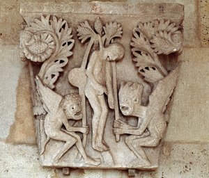 ユダの首吊り（彫刻された資本金 作： Romanesque
