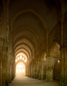 12世紀に設立されたシトー会修道院の教会の身廊の様子。 作： Romanesque