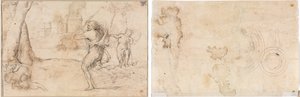 ファウストゥルスが発見したロムルスとレムス (右) 同心円 (裏) 作： Romanino
