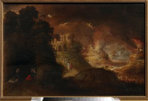 ソドムとゴモラ。 Rombout van Troyen (1605 年頃 - 1650 年頃) による絵画、キャンバスに油彩。 オランダの芸術 作： Rombout van Troyen