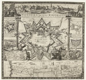 1672 年から 1673 年にかけてのフローニンゲンでのラーベンハウプトの勝利 ビクトリアン・ヴァン・シン・エクスクルーシブ。 Rabenhaupt, in Groningen and the Omlanden, int iaer 1672 and 73 (オブジェクトのタイトル) 作： Romeyn de Hooghe (attributed to)