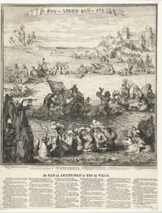 1702年ビーゴでの銀の艦隊奪取の漫画 The Ban and Arrier-Ban in Zee (オブジェクトのタイトル) ビーゴスの海のバンとアリエバン (オブジェクトのタイトル) 作： Romeyn de Hooghe (possibly)