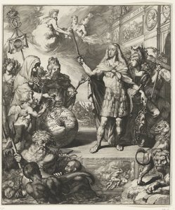 スペインのカルロス 2 世の寓意的な肖像画 作： Romeyn de Hooghe