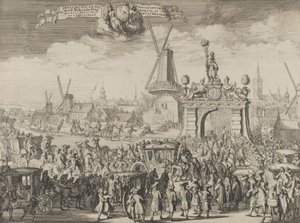 ハーグへのウィリアム 3 世の入場 Maj. aende Westeynder 跳ね橋の扉 ..., 1691. 作： Romeyn de Hooghe