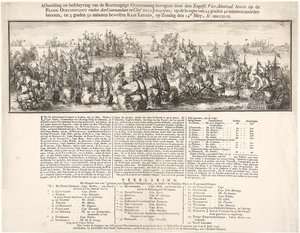 北緯43度46分、ケープ・ル（CAPE LE）の西方3度50分、ド・ラ・ジョンキエール（DE LA JONQUIÉRE）司令長官率いるフランス艦隊に、イギリスのアンソン（ANSON）副提督が勝利した栄光の写真と説明。