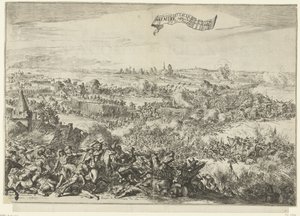 セネフの戦い、1674 非常に激怒したアタックは、ジーリーのリーガーの間でバタイユに変わります。 エンデアフランセン（オブジェクトのタイトル） フランス軍の猛烈な攻撃の説明、連合軍の荷物について：scに変わる 作： Romeyn de Hooghe
