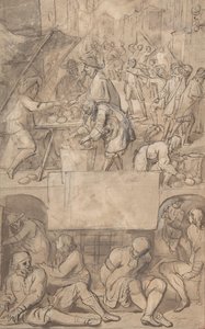 タイトル ページの研究: 商業の寓意と債務者の刑務所、nd.. 作： Romeyn de Hooghe.