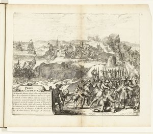 Verovering van Caudebec、1592 Caudebec のキャプチャ (オブジェクトのタイトル) フランダース戦争 (シリーズタイトル) 作： Romeyn de Hooghe