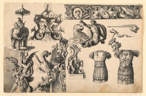 装飾モチーフ、噴水の 3 つのデザイン 作： Romolo Achille Liverani
