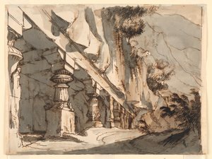 ステージデザイン、洞窟と寺院 作： Romolo Achille Liverani