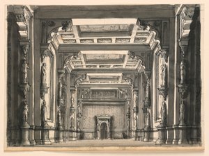ステージデザイン、ゴシックホールのインテリア 作： Romolo Achille Liverani