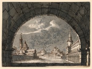 オペラ「ストラニエーラ」の舞台美術 作： Romolo Achille Liverani