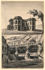舞台美術、風景の中の城、寺院と洞窟 作： Romolo Achille Liverani
