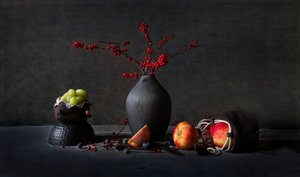 ムードあふれる果物の静物画