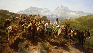 1857年、ピレネー山脈を渡るスペインのミュラティア 作： Rosa Bonheur