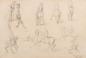 馬とライダーの習作（白紙にグラファイト） 作： Rosa Bonheur