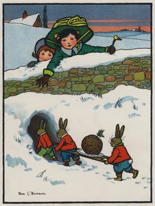 うさぎたちのクリスマスディナー（カラーリトグラフ