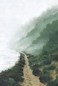 霧の立ち込める海岸の小道