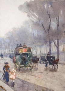 パーク・レーンとオムニバス（水彩画） 作： Rose Maynard Barton