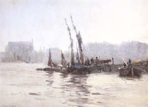 はしけの荷揚げ（水彩画） 作： Rose Maynard Barton