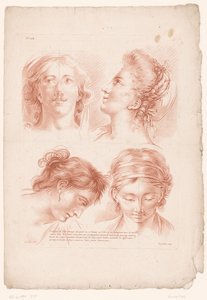 さまざまなポーズの 4 人の女性の頭 自然からの描画の原則、パート 3 (シリーズ タイトル) IIIe Cahier de Principes du Dessin d