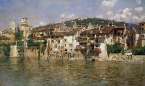 ルーベンス・サントロ（1859-1942）作「ヴェローナのアディジェ」油彩・キャンバス