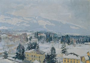 カプツィーナーベルクのあるザルツブルクの風景 作： Rudolf Hafner