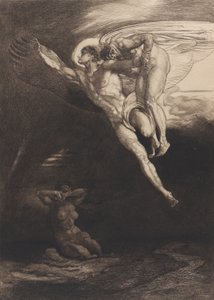 ルシファーは、バイロンのカインの8つのエッチングから、カインを有限空間に運びます...、1919-1920. 作： Rudolf Jettmar