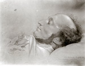 1847年頃の死の床に立つフェリックスメンデルスゾーン（1809-47） 作： Rudolf Julius Benno Huebner
