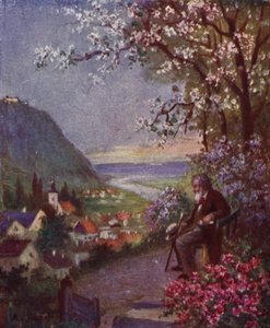 レオポルツベルク、前景のブラームス、長い散歩の後に休む（カラーリソ） 作： Rudolf Klingsbogl