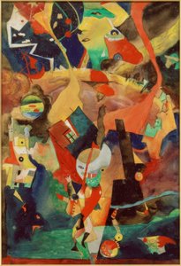 寓話上の生き物と置物のある終末的な風景 作： Rudolf Schlichter