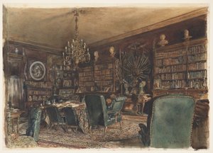 ウィーンのランコロンスキー伯爵のアパートの図書館、リーメルガッセ8 作： Rudolf von Alt