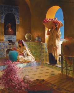 Les parfumeuses - The perfume makers - Rudolf Ernst (1854-1932).木に油彩 寸法 : 55,5x45 cm プライベート・コレクション 作： Rudolphe Ernst