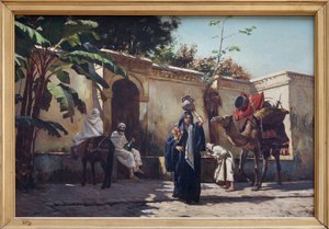 モロッコのシーン、ルドルフ (またはルドルフ) エルンスト (1854-1932) による木の油絵、噴水の周りの日常生活のシーン。 写真、キム・ヨンテ、ナント、ナント美術館。 作： Rudolphe Ernst