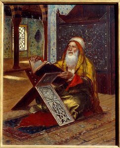 机 コーランを読むイマームの姿。ルドルフ（またはルドルフ）・エルンスト（1854-1932）による絵画 19世紀 ナント、ボザール美術館 作： Rudolphe Ernst