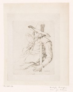 椅子の上のシルクハットのパイプ喫煙男 作： Rudolphus Sondagh