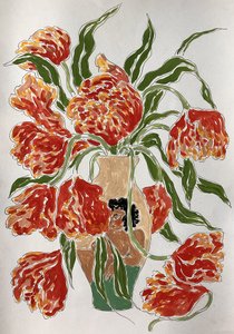 花瓶に飾られた鮮やかなチューリップ 作： 
