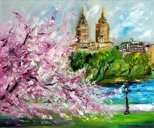 セントラルパークの桜、ニューヨーク、2022年（キャンバスに油彩） 作： Ruslana Levandovska