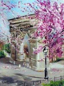 ワシントン・スクエア・パークの桜、ニューヨーク、2022年（キャンバスに油彩） 作： Ruslana Levandovska