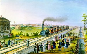 1830年代にサンクトペテルブルクからロシアのパブロフスクまで最初の鉄道が開通。 作： Russian Master