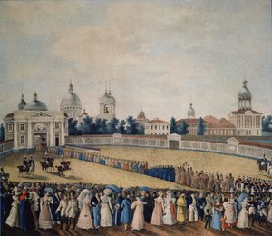 1821年のアレクサンドルネフスキー修道院での皇帝アレクサンドル1世の訪問 作： Russian Master