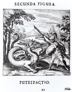 バジルバレンタイン作「ムセウムハーメティクムリフォーマタム」（1678年）から、ドラゴンによって体現される「ロット」を倒す騎士 作： Russian School